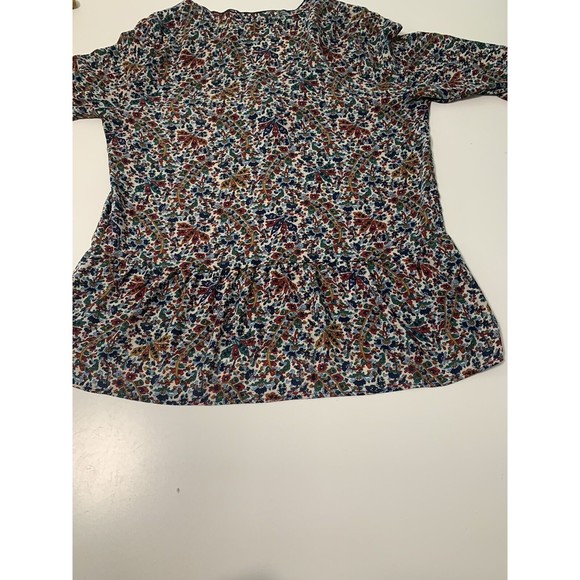 Zara Basic Boho Floral Navy Blue Red Gold Green Popover Blouse Top Shirt Size M - Picture 13 of 14